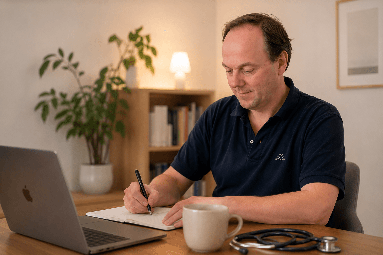 Speciallæge Frederik Liljefred tager notater under konsultation